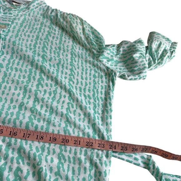 Vintage 70s Serbin Seafoam Green Abstract Print Belted Dress Long Sleeve Sz 16 - Picture 8 of 9